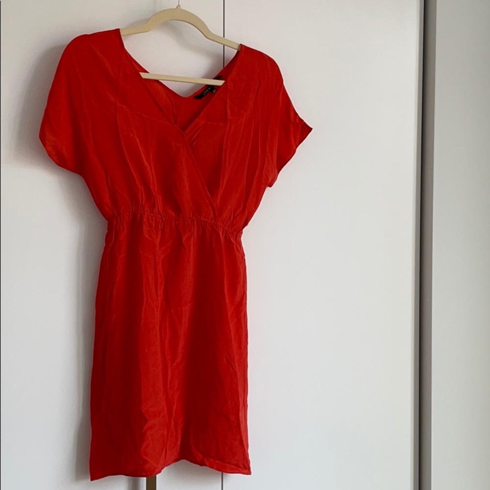 Line & Lotte v neck wrap style Orange silk dress